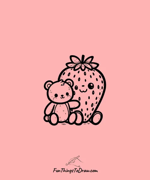 Strawberry with a Teddy Bear Drawing