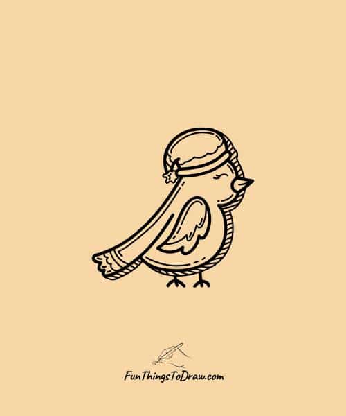Cute Drawing of a tiny bird with earmuffs