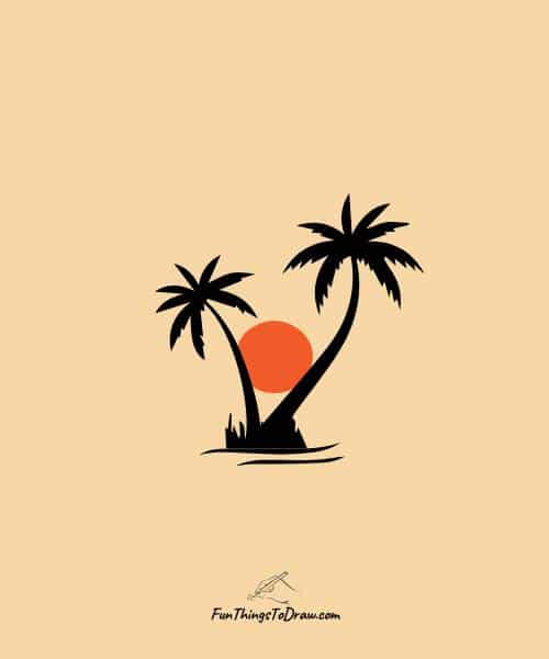 Drawing of Sunset behind trees