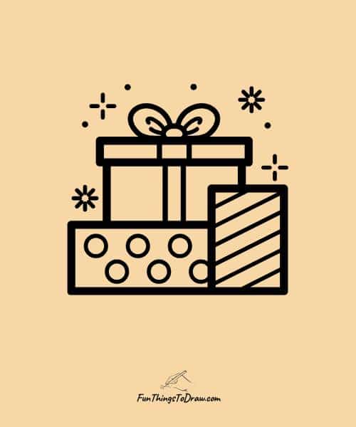 Drawing of wrapped present with ribbon