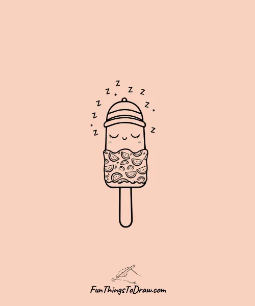 Sleepy Watermelon Popsicle Wearing a Nightcap Drawing