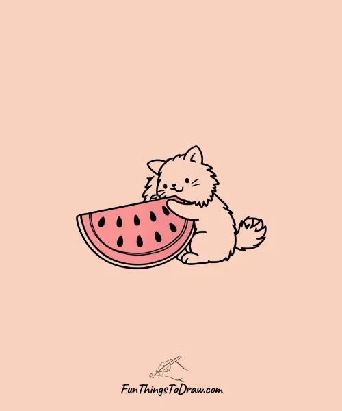 Watermelon Getting the Sweetest Hug from a Furry Pet Drawing