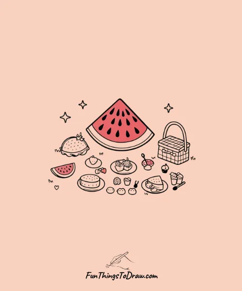 Cut Watermelon Family - Mom, Dad, and Baby Drawing