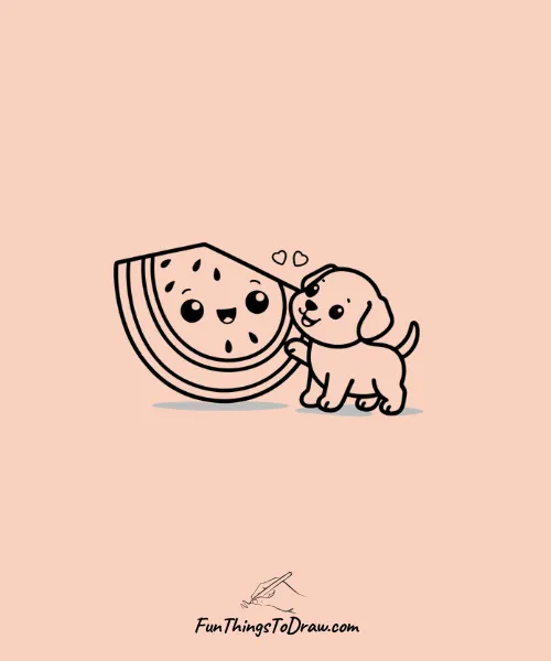 Watermelon Playing with a Puppy Drawing