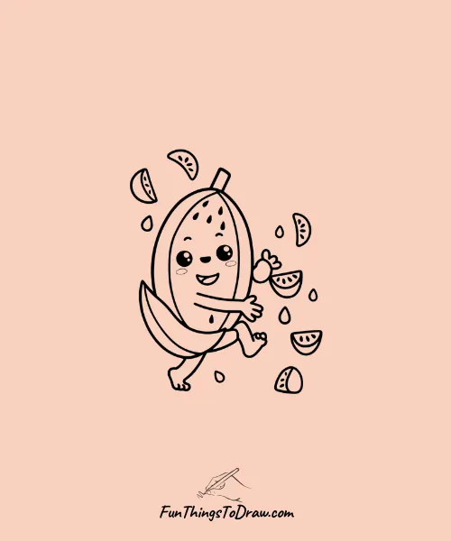 Watermelon playing with its Seeds Drawing