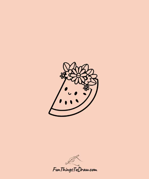 Watermelon Enjoying a Summer Pool Party Drawing