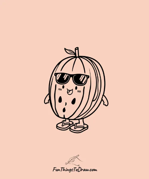 Adorable Watermelon Wearing Sunglasses and Flip Flops Drawing