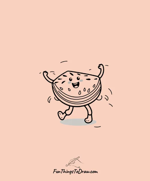 Dancing Watermelon with Arms and Legs Drawing