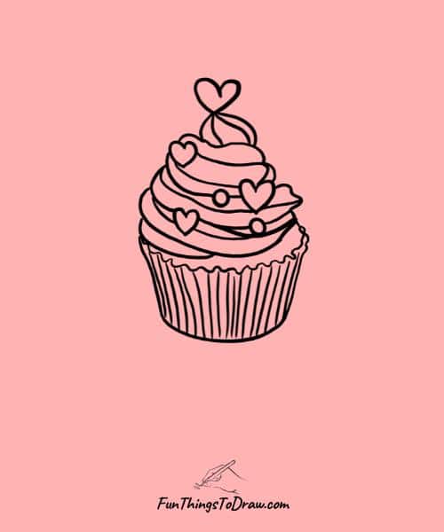 Simple drawing of a cupcake with heart sprinkles