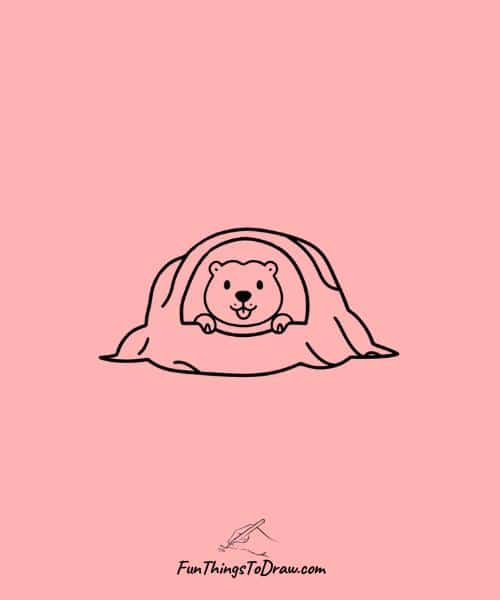 Drawing of a groundhog peeking out of its burrow