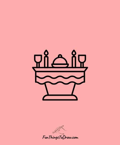 Easy drawing of Candlelit dinner Table