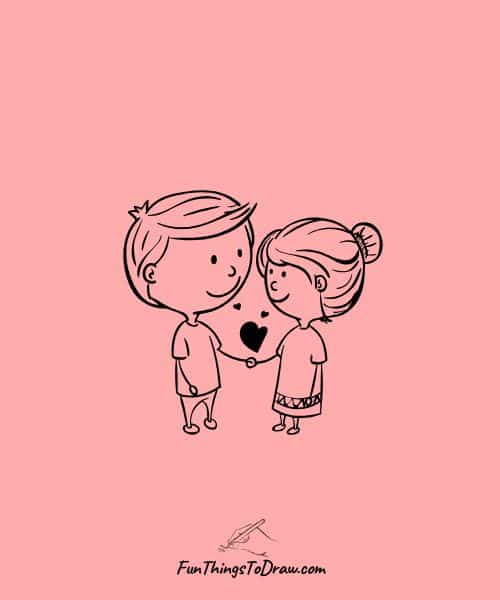 Cute drawing of a couple in love