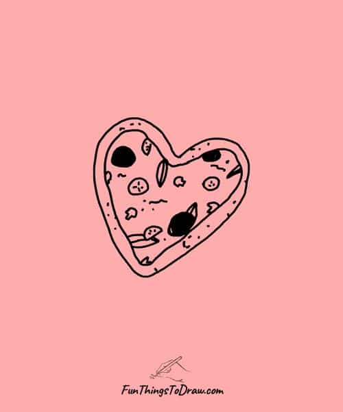 Drawing of Heart-shaped Pizza