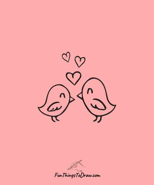 Easy drawing of love birds