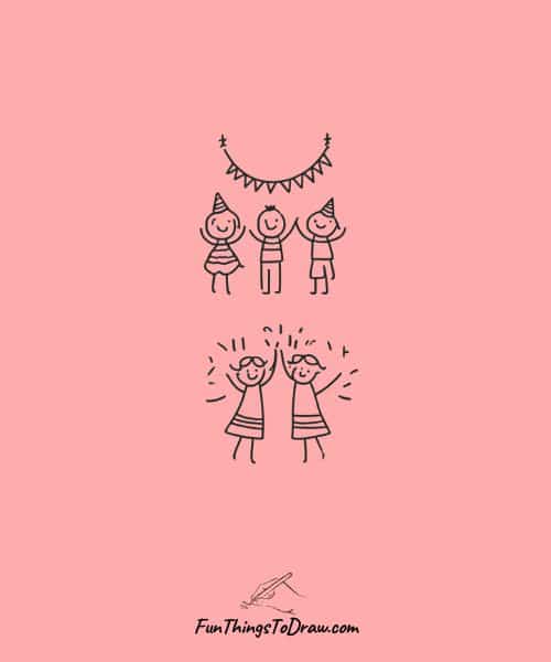 Minimalist line art of celebration scenes