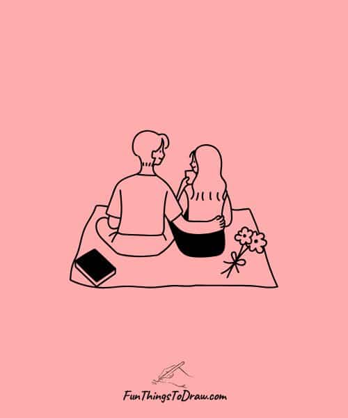 Romantic picnic drawing