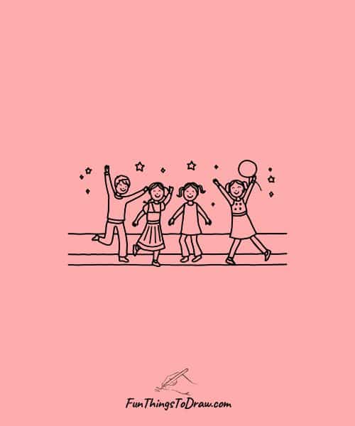 drawing of children dancing randomly