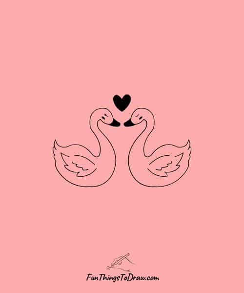 Drawing of kissing swans