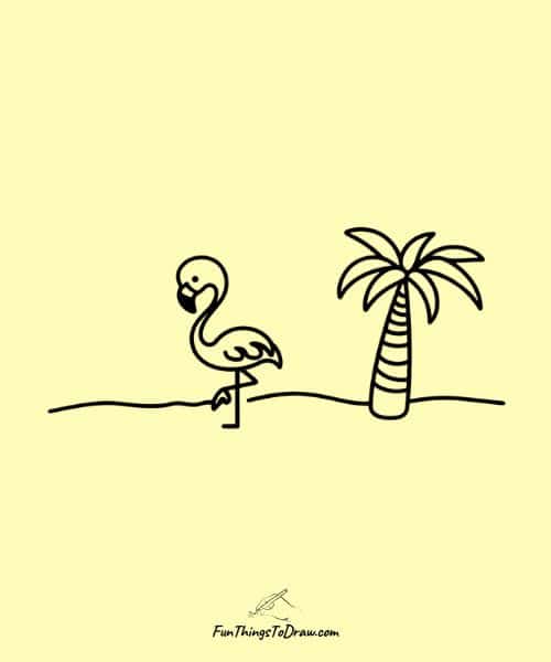 March Drawings | Flamingo near palm tree