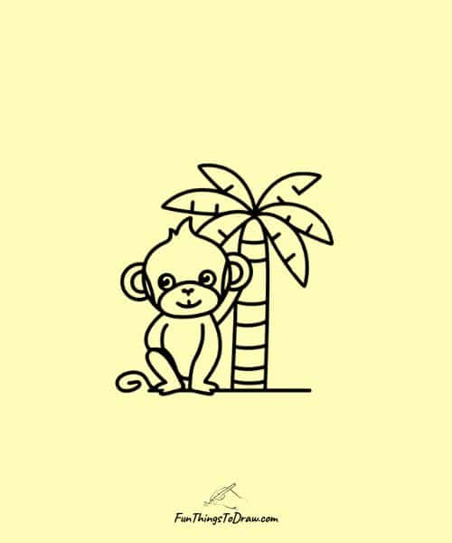 Palm Tree Drawings : Monkey Sitting Near Palm Tree