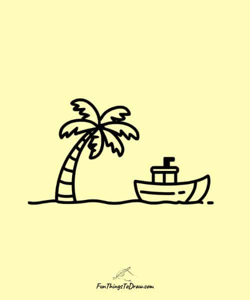 Palm tree near boat: Palm tree drawings