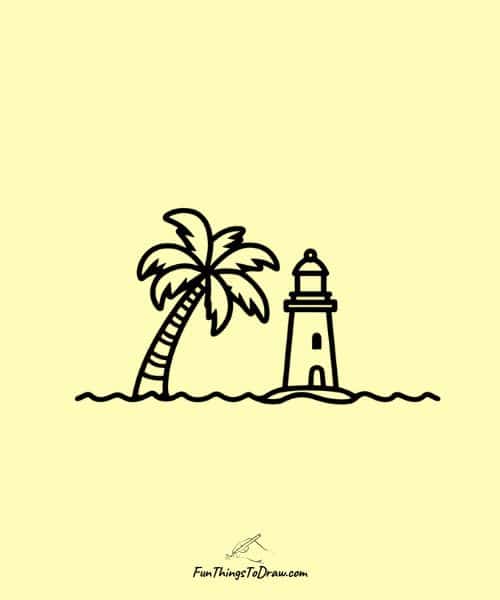 Palm tree near lighthouse | March Drawing Ideas