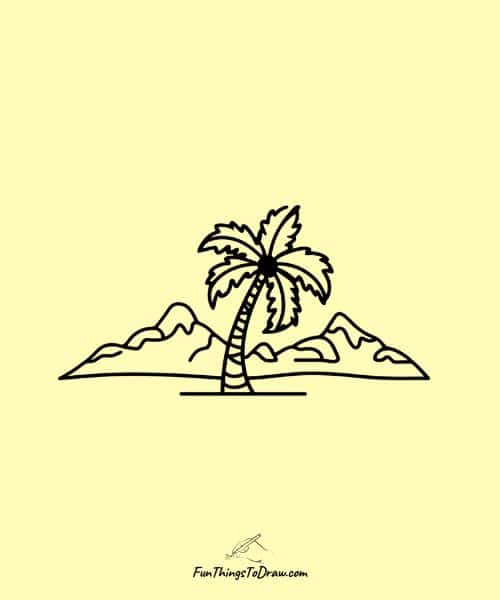 Palm tree with mountain background | Palm Tree Drawings