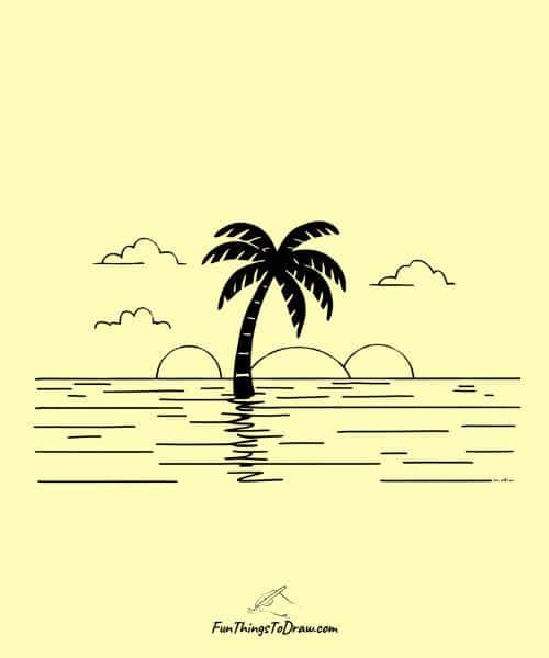 Palm Tree Drawing Ideas | Palm tree with sunset reflection