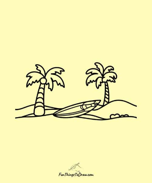 Surfboard Near Palm Tree (March Drawings)