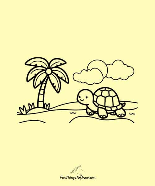 March Drawings | Turtle near palm tree