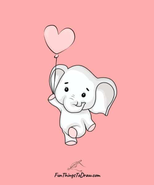 Drawing of a Baby Elephant with Balloons