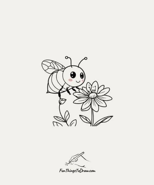 Drawing of Bee on a flower - cool drawings