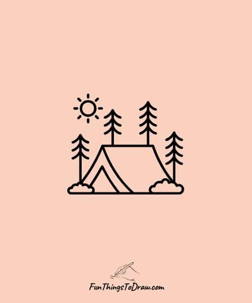 Camping tent in forest drawing