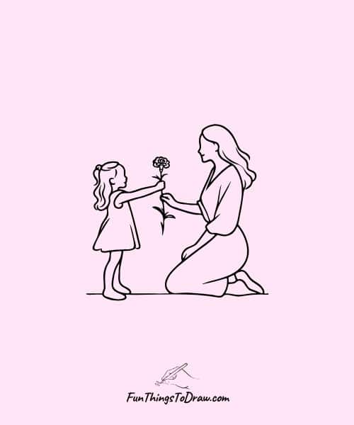 Drawing of Child giving mom a flower