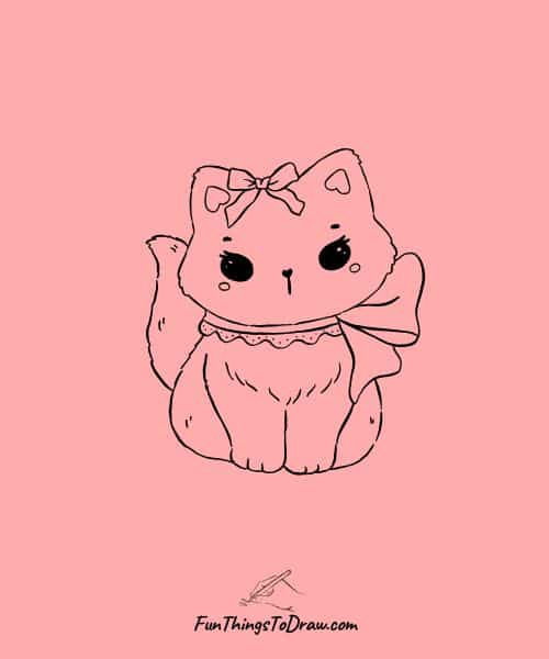 Drawing of Cute Cat with a Bow