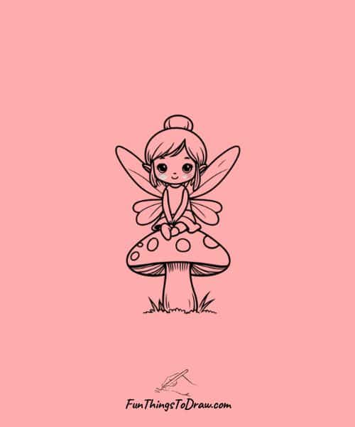 Easy Drawing of cute Fairy Sitting on a Mushroom