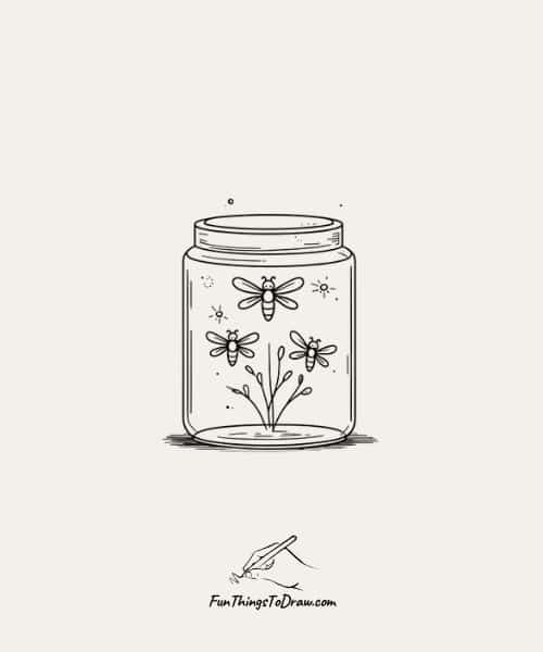 Drawing of Fireflies in a jar