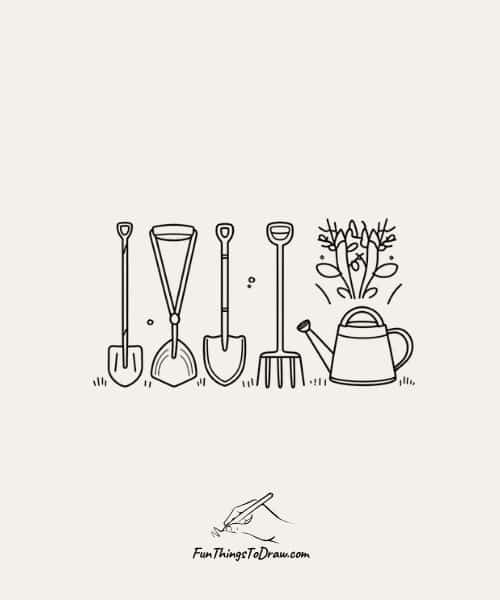 Garden tools drawing
