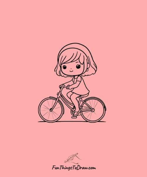 Cute Drawing of a Girl Riding a Bicycle