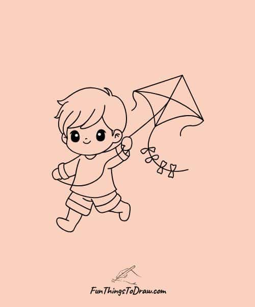 Cute June Drawings - Drawing of Kid flying kite