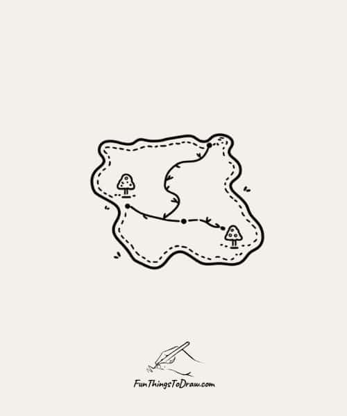 Drawing of Map with dotted trail