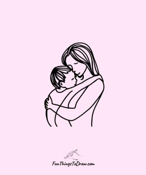 Drawing of Mom hugging child