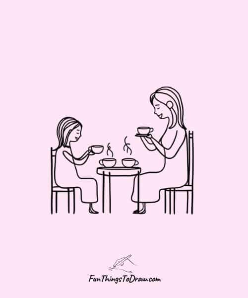 Mother and daughter sharing tea