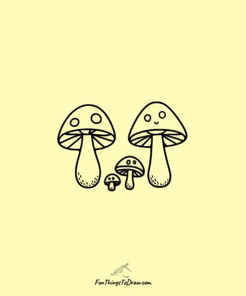 Easy Drawing of Mushroom Family