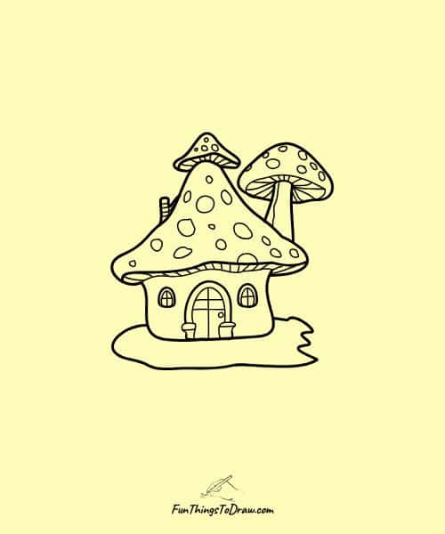Mushroom Drawings - Mushroom house with windows and door