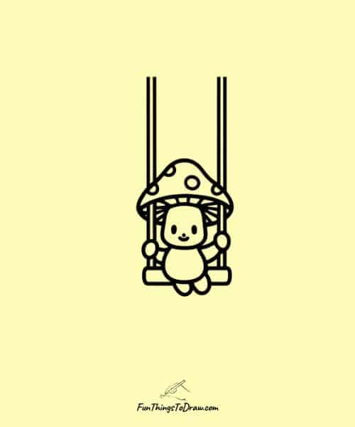 Mushroom Drawings - Mushroom on a swing