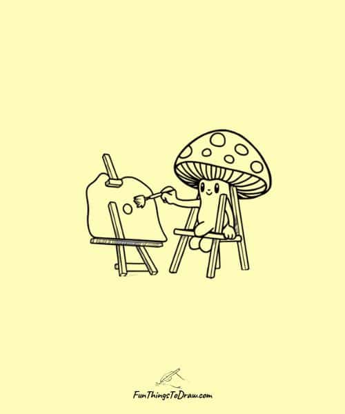 Drawing of Mushroom painter with easel