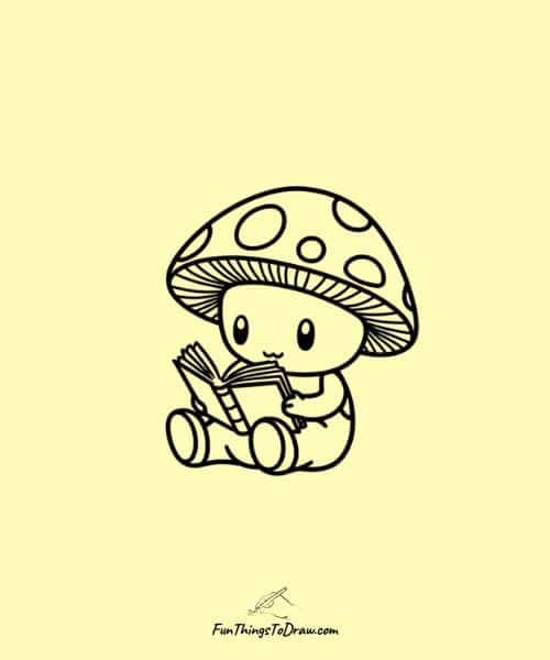 Simple drawing of mushroom reading a book