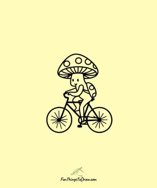 Cute mushroom drawings: Mushroom riding a bike