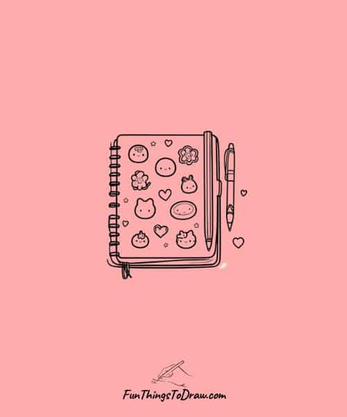 Easy Drawing of Notebook with Stickers and Pens